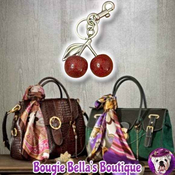 Unbranded Accessories - Red Sparkle Cherry Keychain/Bag Charm Silver Hardware Elegant 🍒